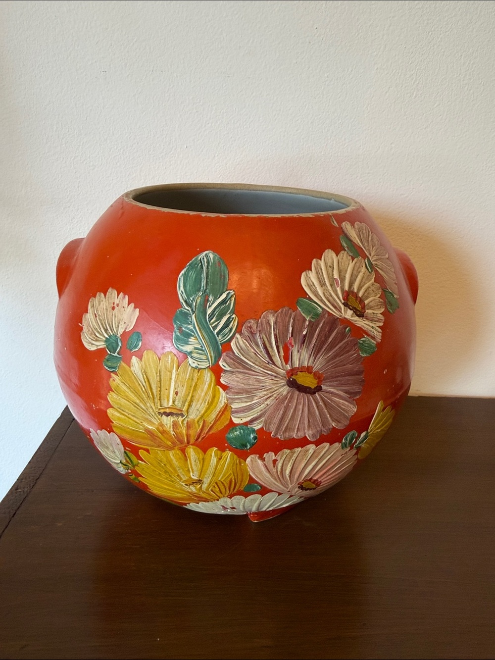 Ransburg Hand-Painted Floral Ceramic Vase - Red